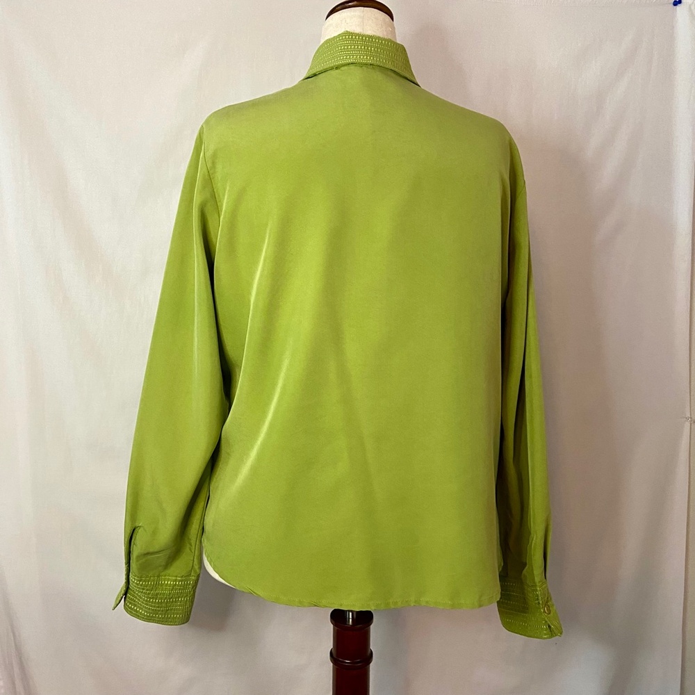 Green Notations Button Down Long Sleeve Blouse W/… - image 2